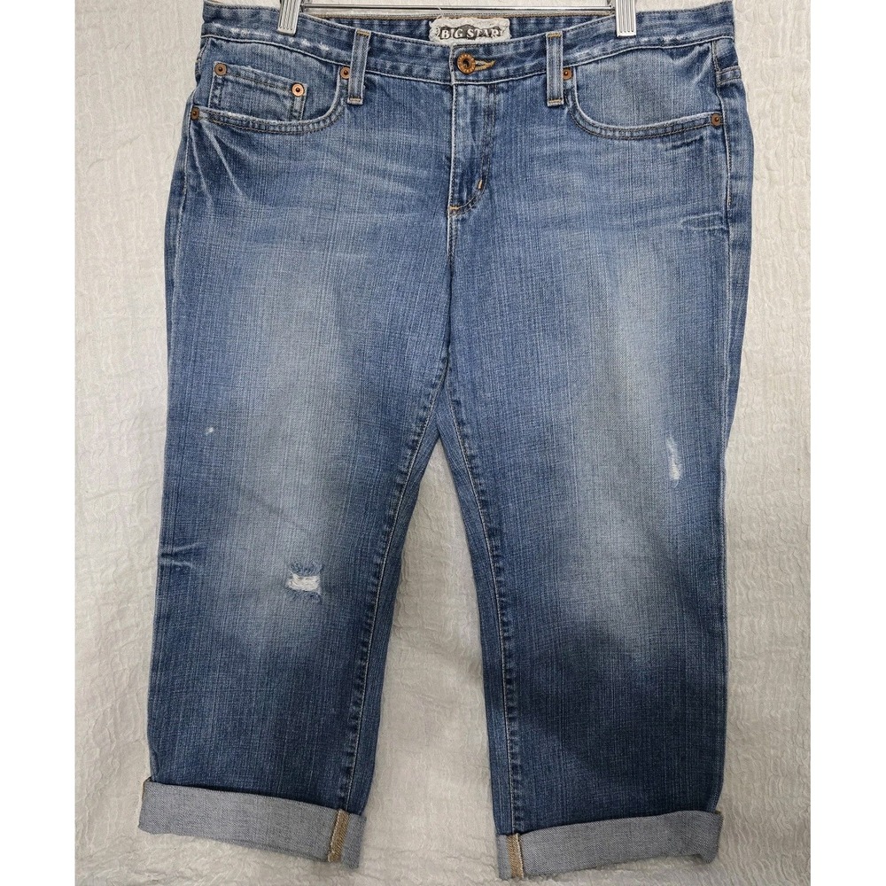 Big Star Cropped Jeans Women's Size 32 Blue Rikki‎ Y2K 90s Low Rise Straight Leg